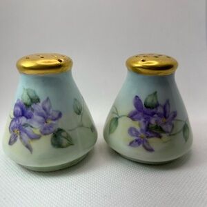 Vintage salt and pepper shaker floral gold top purple green made Bavaria lot 2